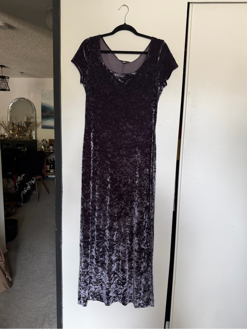 90s Crushed Velvet Maxi Dress in Plum